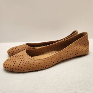 🍀Lucky Brand Perforated Tan Leather Ballet Flats Size 7.5